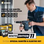 Elfteiliges Amboss White Edition Lochsägen-Set aus Bi-Metall im schwarzen Koffer mit acht weissen Lochsägen von 19 bis 83 mm