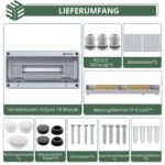 Grau-weisser Aufputz-Verteilerkasten EYPINS mit transparentem Klappdeckel und Platz für achtzehn Module