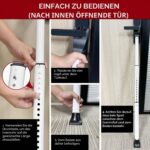 Weisse dreiteilige Türsicherungsstange aus Metall mit Y-förmigem Kopf und schwarzem Gummifuss
