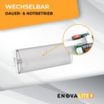 Weisse LED-Fluchtwegleuchte aus Polykarbonat mit grünem Rettungszeichen und weissem Richtungspfeil für die Wandmontage