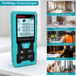 Türkisfarbener Kiprim LD100 Laser-Entfernungsmesser mit grossem LC-Display, grünem Laserstrahl und USB-C-Ladekabel