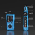 Blauer Leitungssucher Mastfuyi FY869B mit Sender und Empfänger, Krokodilklemmen-Kabel, RJ45-Adapterkabel und Aufbewahrungstasche
