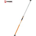 Orange Teleskop-Sicherungsstange von SCHMIDT security tools mit schwenkbaren gummierten Andruckplatten
