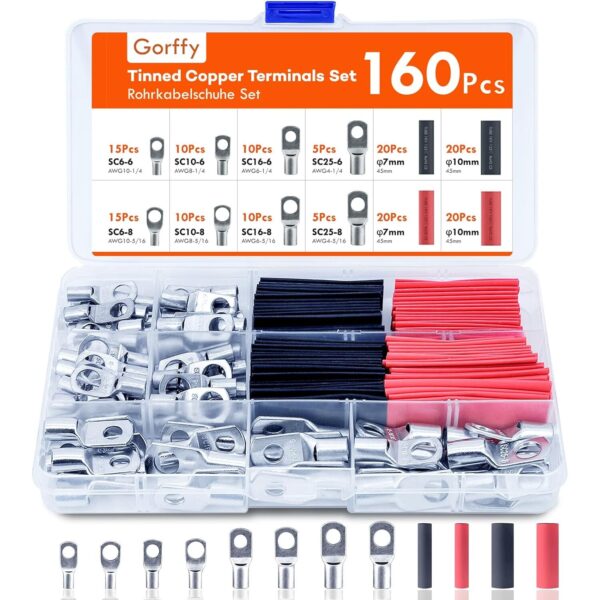 Rohrkabelschuhe-Set Ringkabelschuhe M6 und M8, 6 bis 25 mm², Ausführung 160 Stück