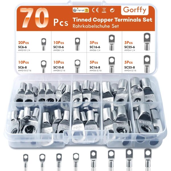 Rohrkabelschuhe-Set Ringkabelschuhe M6 und M8, 6 bis 25 mm², Ausführung 70 Stück
