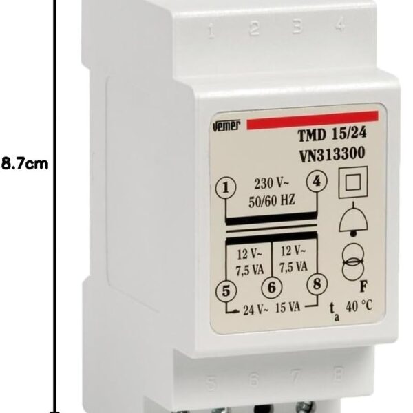VEMER VN313300 Klingeltrafo 230 V auf 12–24 V, 15 VA, Hutschiene – Bild 2