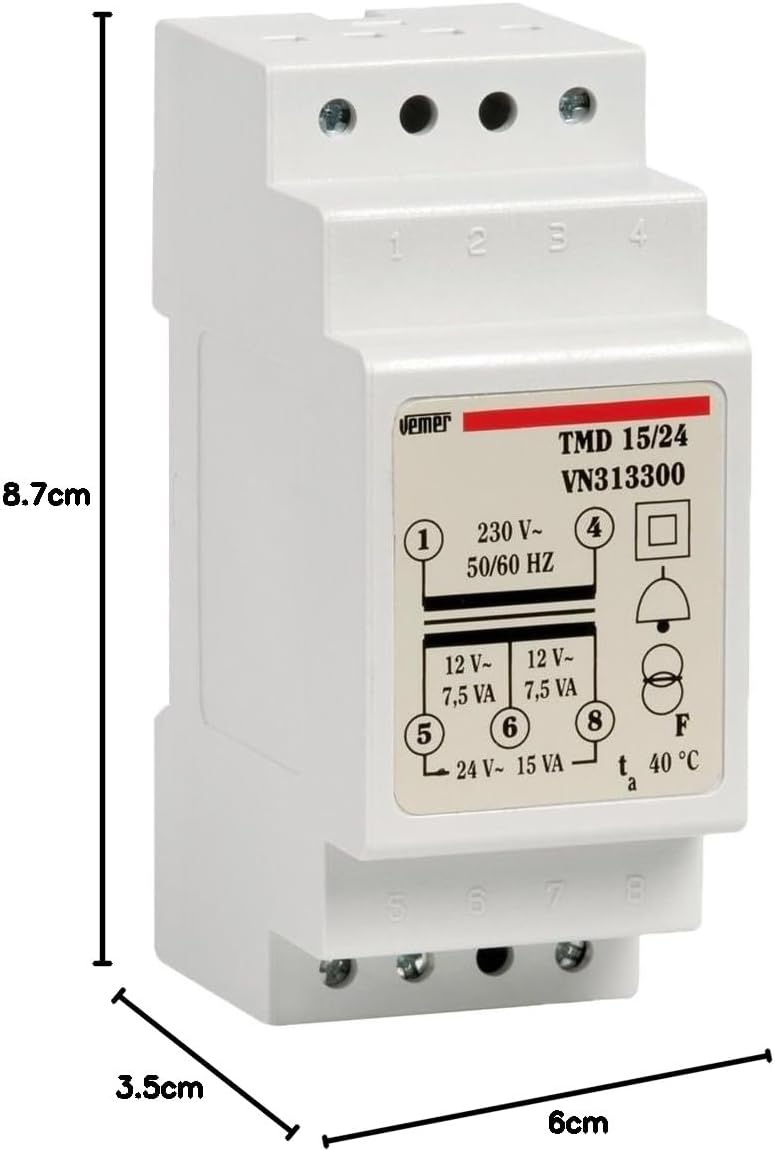 VEMER VN313300 Klingeltrafo 230 V auf 12–24 V, 15 VA, Hutschiene – Bild 2