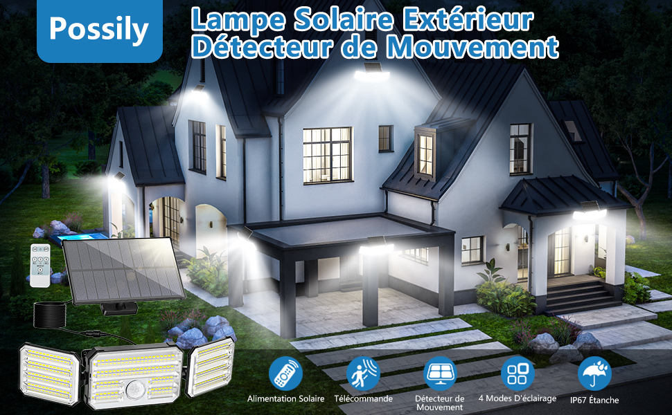 Possily Solarlampe mit 160 LEDs und Bewegungsmelder – Detail 1