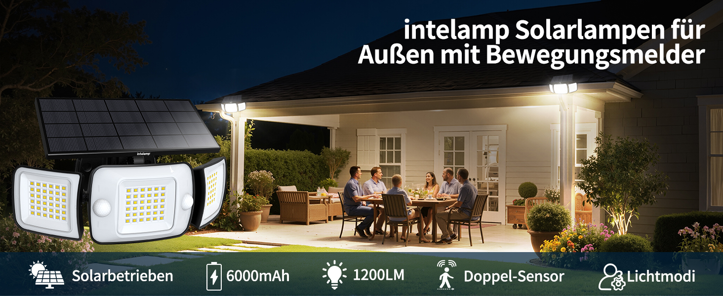INTELAMP Solarleuchte mit Bewegungsmelder, 2 Stück, für Aussenbereich – Detail 1