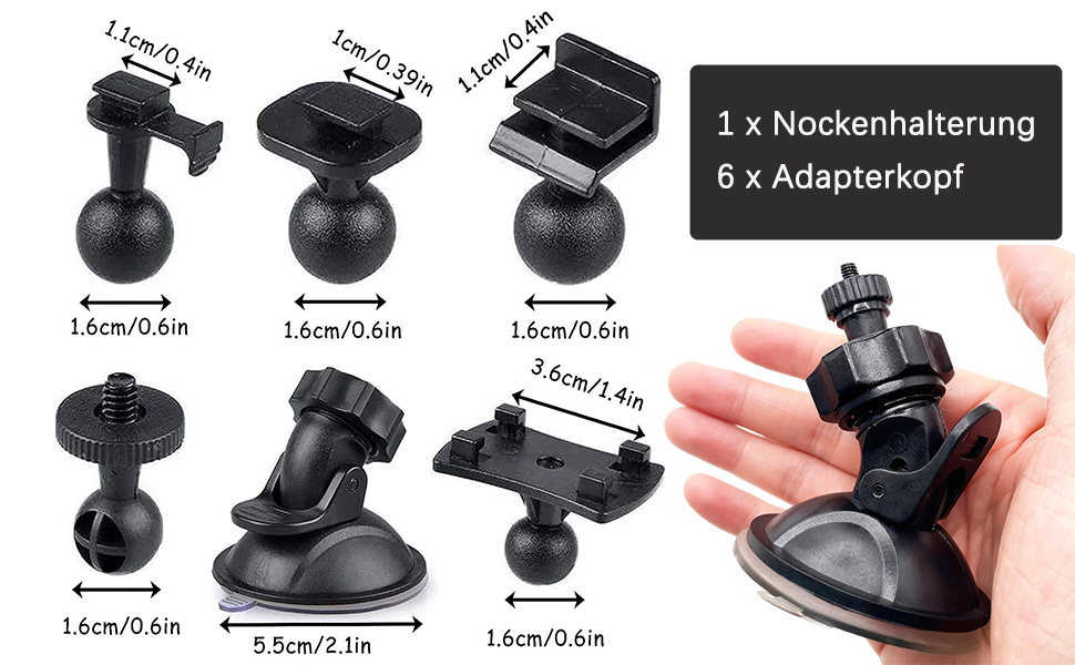 CLKE Saugnapf-Halterung für Dashcam und Navi mit 6 Adaptern – Detail 2