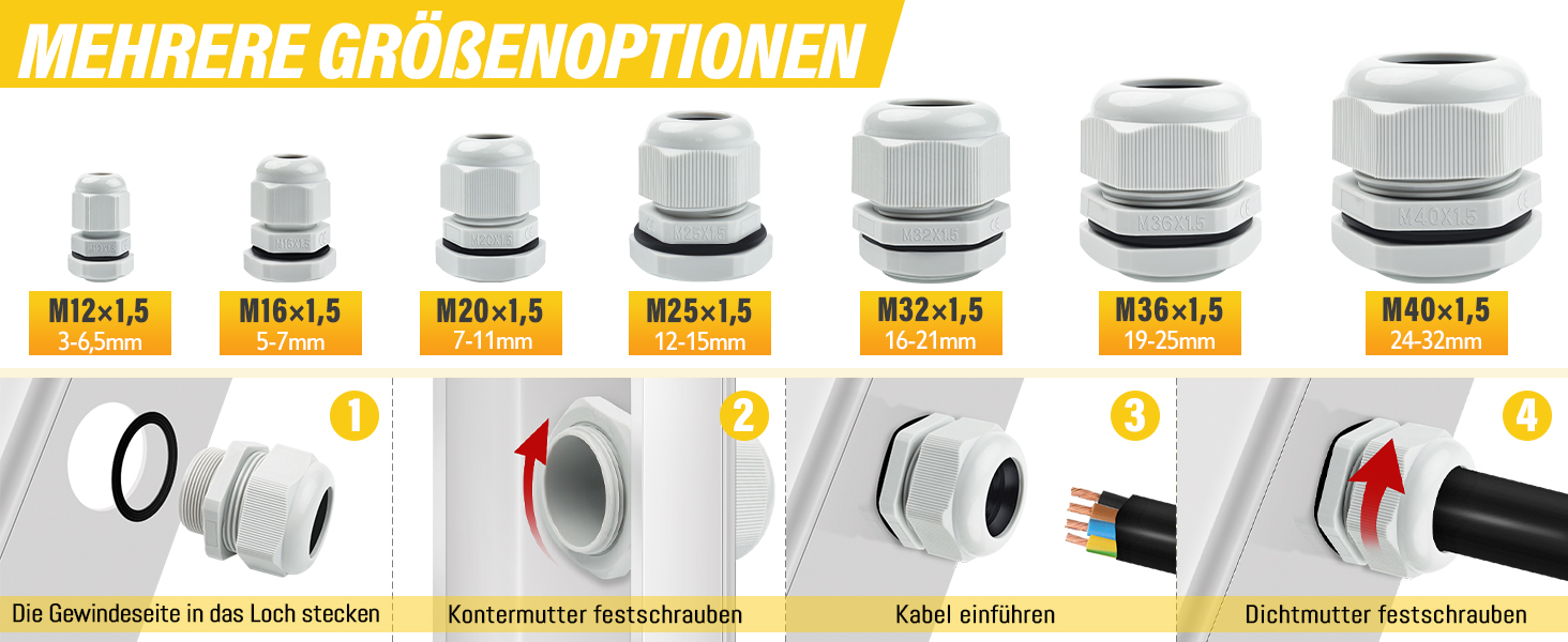 Caianwin Kabelverschraubung M12 Kabeldurchführung IP68 – Detail 3