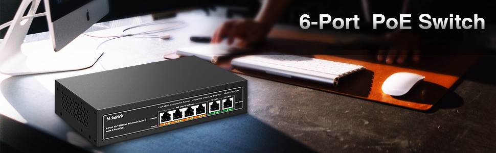 MokerLink PoE-Switch mit 4 PoE-Ports und 2 Uplink-Ports – Detail 1