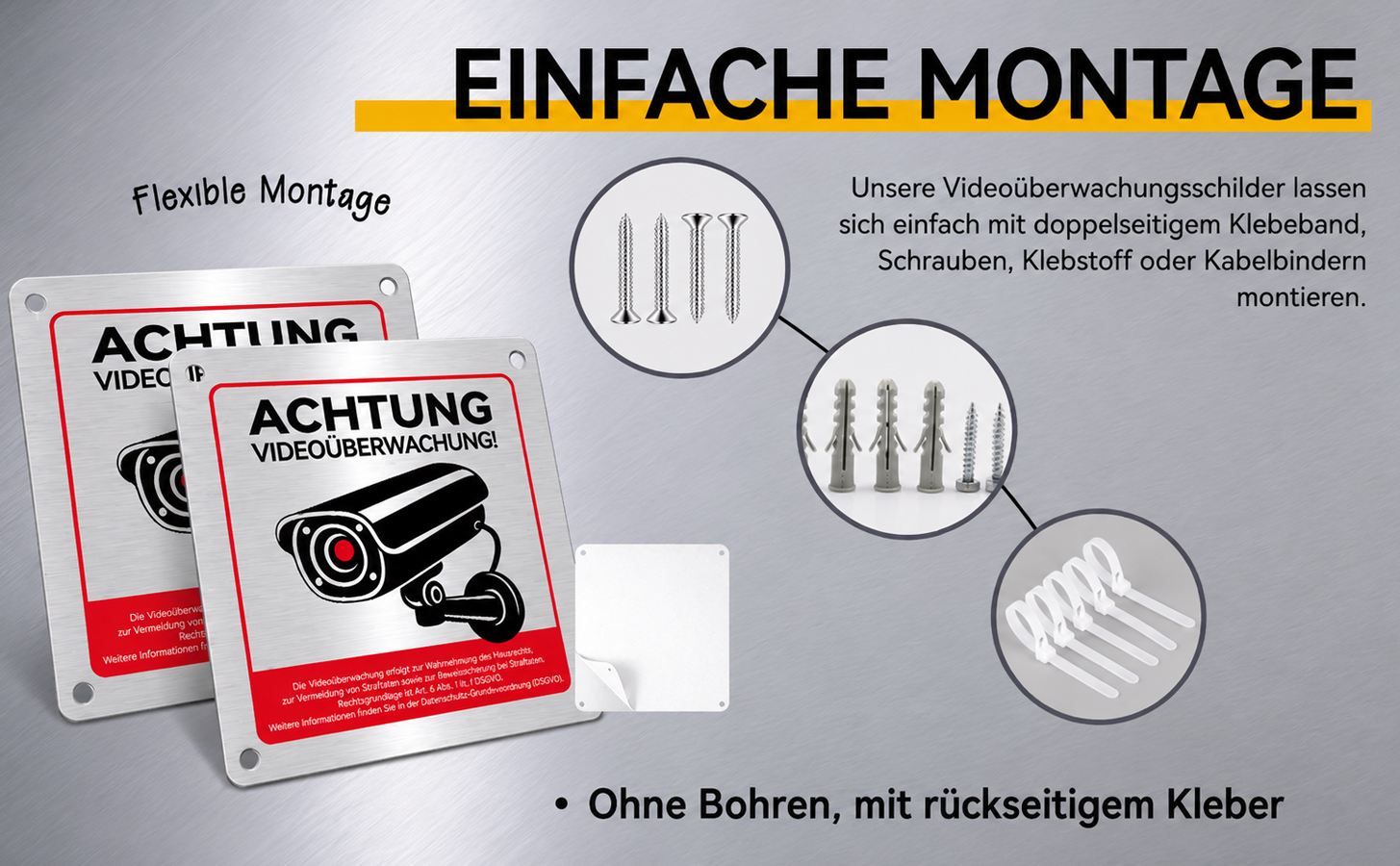 Ithyes Warnschild Videoüberwachung aus Aluminium 15 x 15 cm – Detail 2