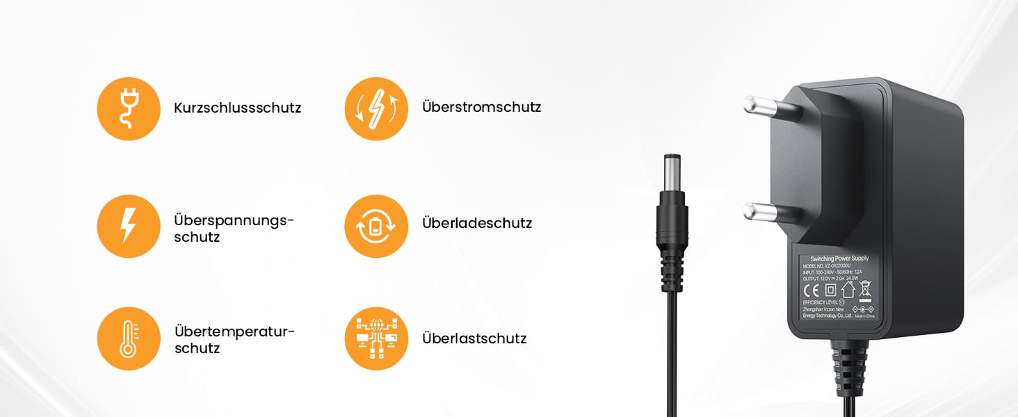 Anlapus Netzteil 12 V 2 A mit 5,5 x 2,1 mm Hohlstecker und 1 m Kabel – Detail 4