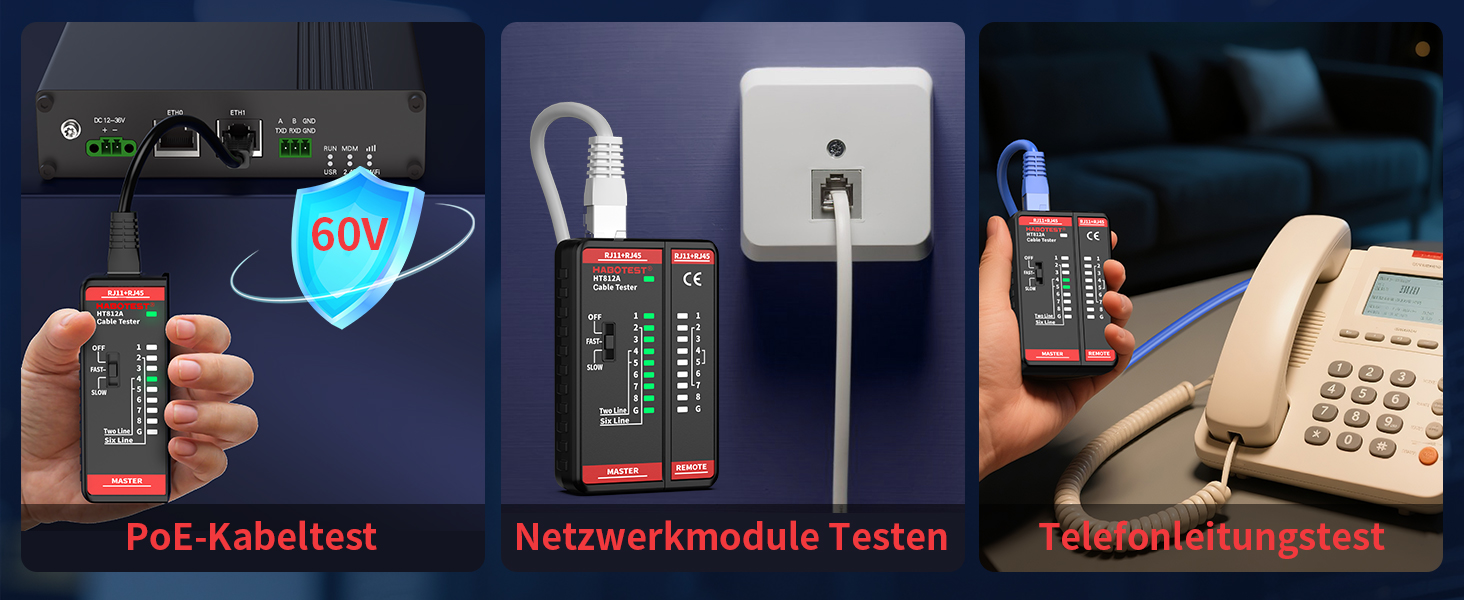 YOJOCK LAN-Tester in Schwarz für RJ45- und RJ11-Kabel – Detail 6