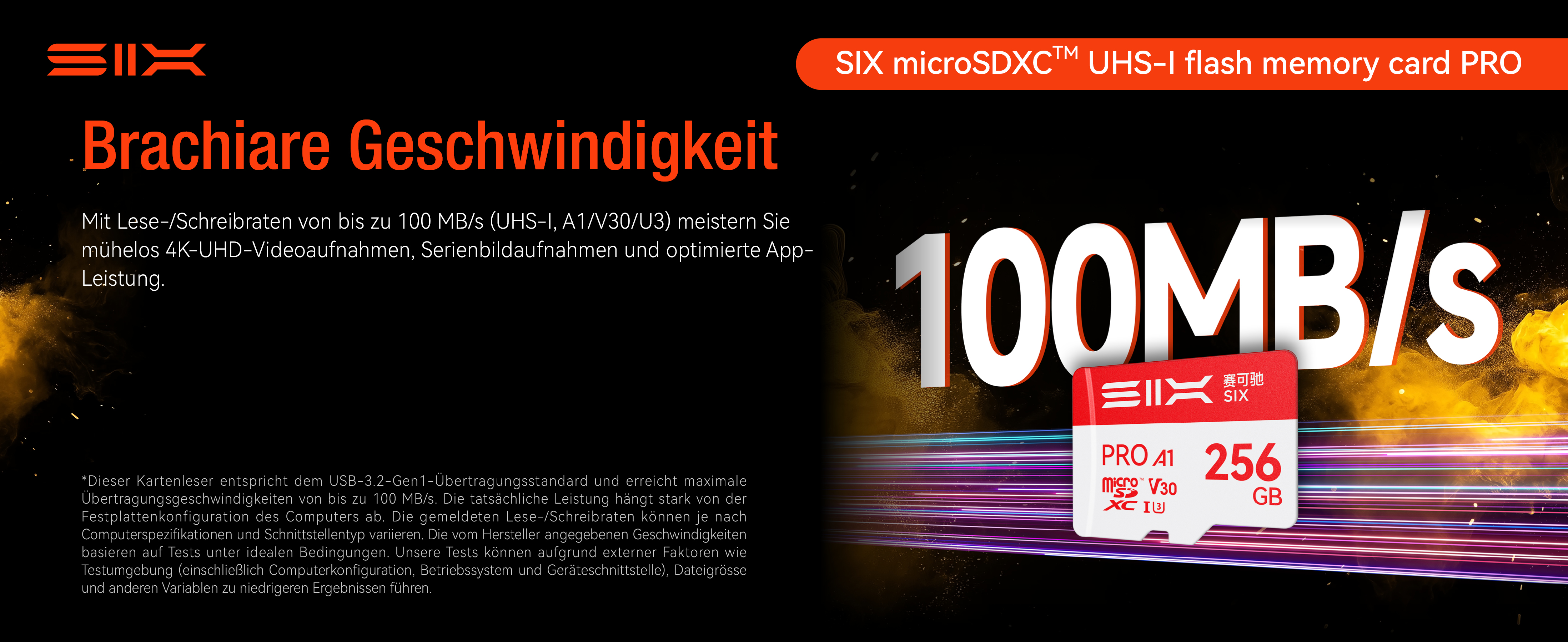 SIX M100 microSDXC 64 GB U3 V30 mit Adapter – Detail 2