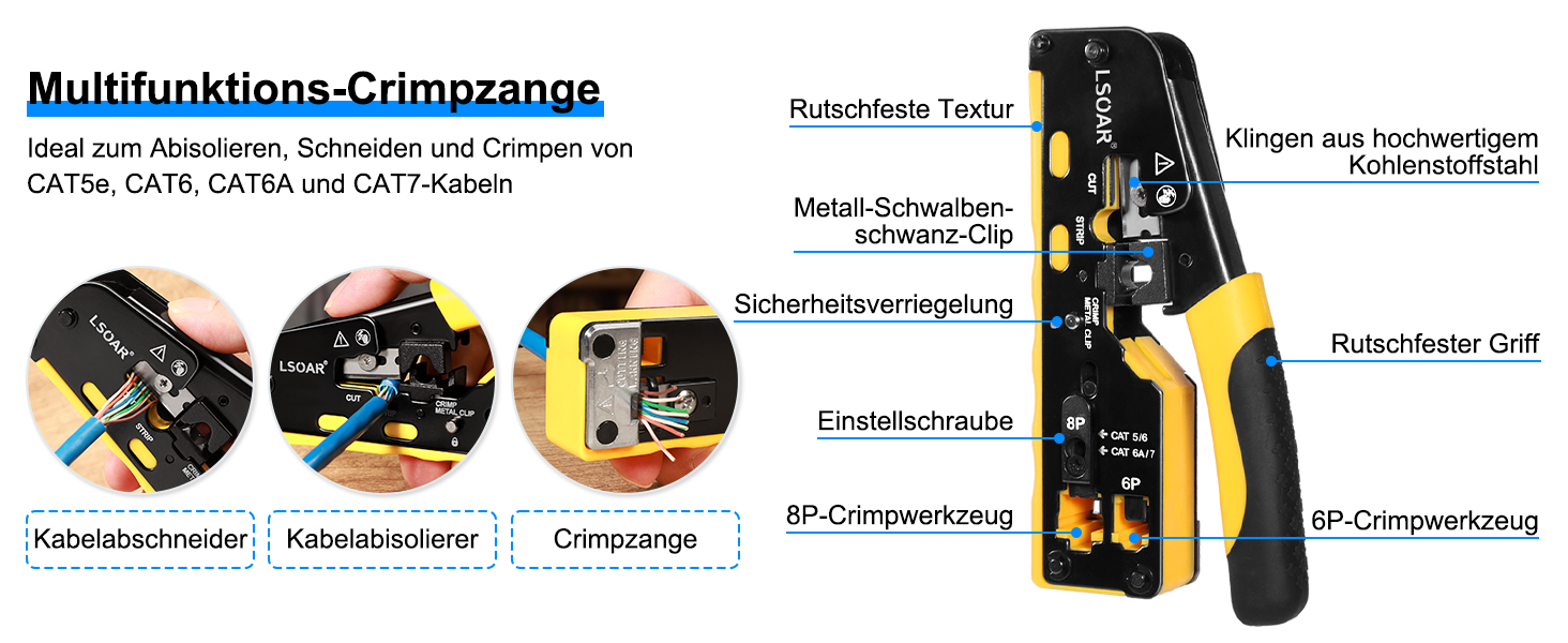 Lsoar RJ45 Crimpzange Set mit Cat6-Steckern – Detail 2