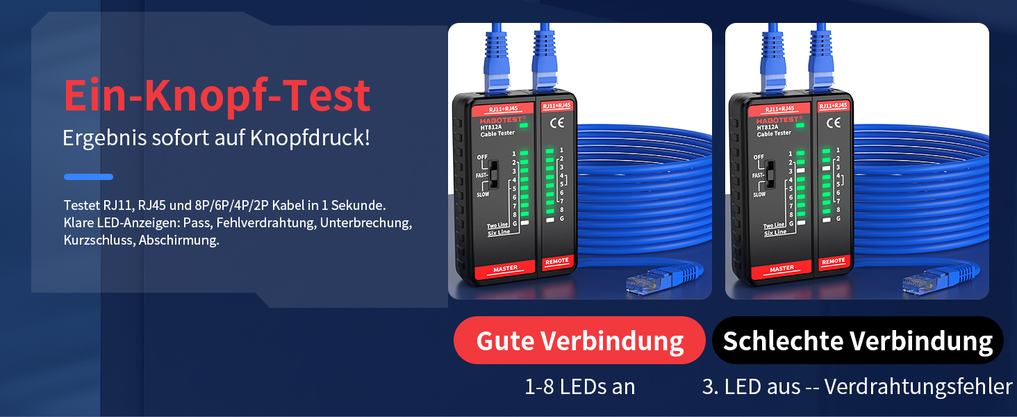 YOJOCK LAN-Tester in Schwarz für RJ45- und RJ11-Kabel – Detail 4