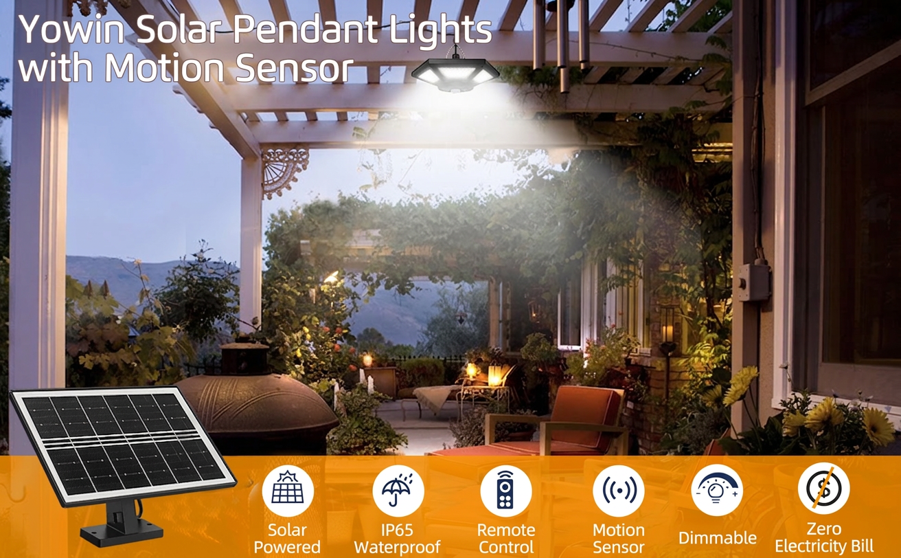 yowin Solar-Strahler mit 180 LEDs, 1000 lm laut Hersteller, Bewegungsmelder und Fernbedienung. – Detail 1