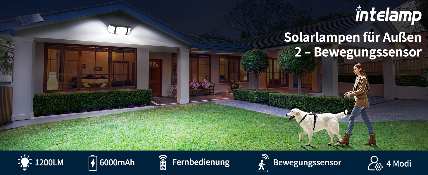 INTELAMP Solarstrahler mit Bewegungsmelder und Fernbedienung für Aussenbereich – Detail 1