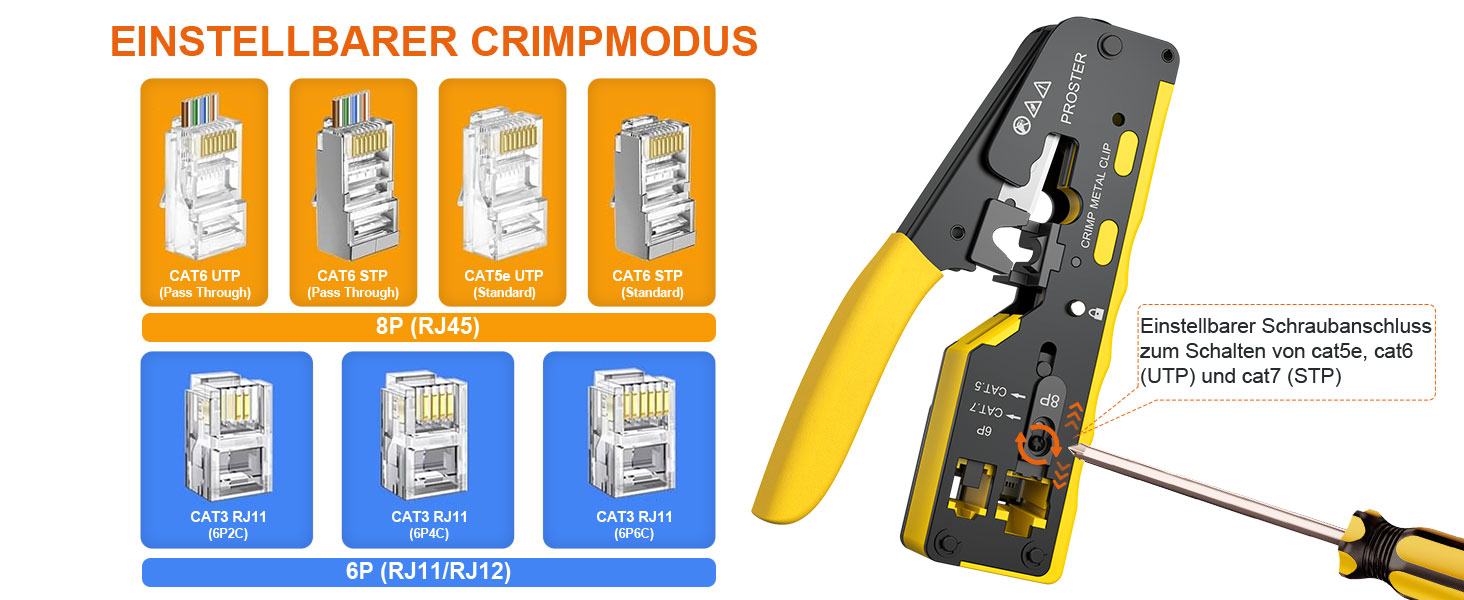 Proster RJ45 Crimpzange Set mit Pass-Through-Steckern – Detail 4