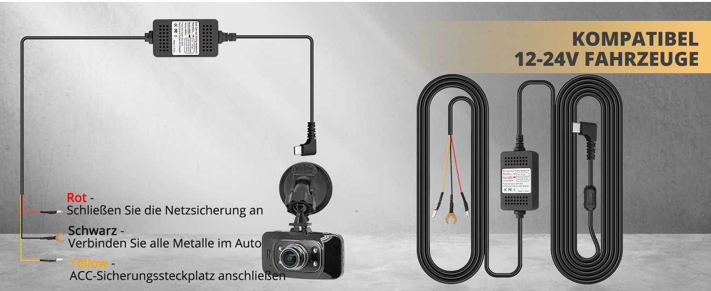 AMTOVL USB-C Hardwire-Kit für Dashcams, 12–24 V, mit Sicherungsadaptern – Detail 2