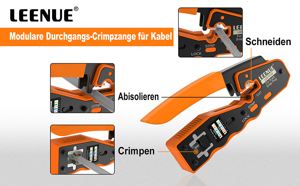 LEENUE RJ45 Crimpzange Set mit Cat7-Steckern – Detail 1