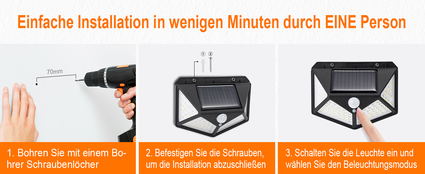 GRIFEMA Solarlampe für Aussen mit Bewegungsmelder und 100 LEDs – Detail 3