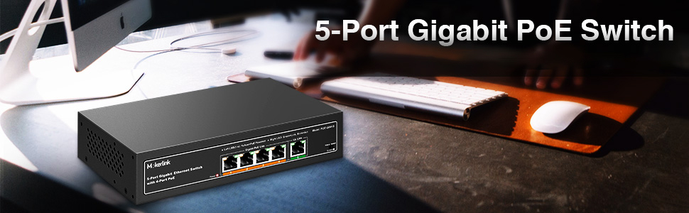 MokerLink 5-Port Gigabit PoE+ Switch, 4 PoE-Ports 78 W, unmanaged, Metall – Detail 1
