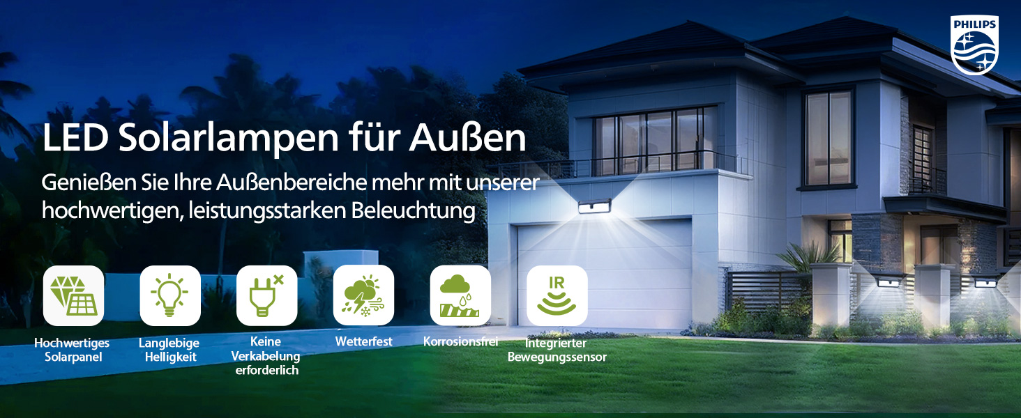Philips Solarlampe Aussen mit Bewegungsmelder, 258 LEDs, 29,2 cm – Detail 1