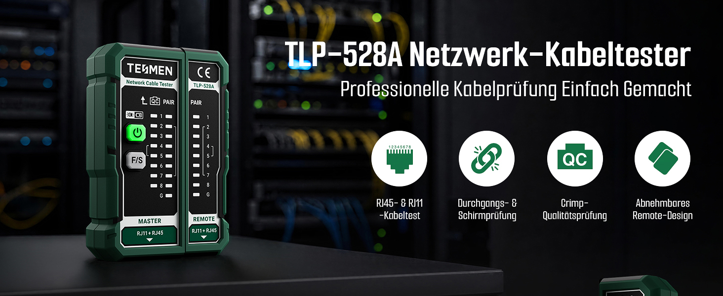TESMEN TLP-528A Netzwerkkabeltester in Grün mit Fernbedieneinheit – Detail 1