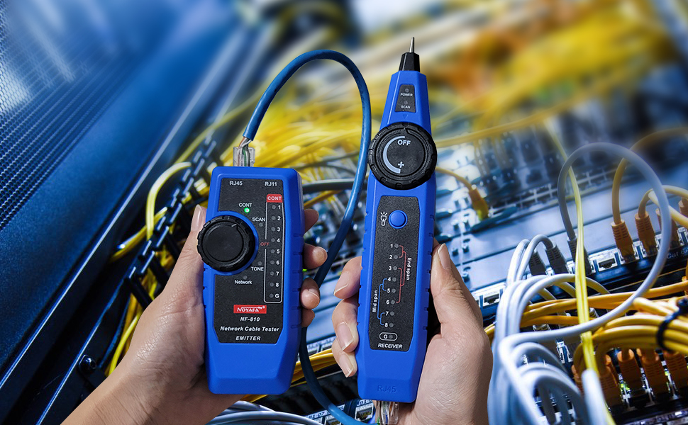 Der NOYAFA NF-810 testet LAN-Kabel mit Wiremap-Funktion und sucht Leitungen über Ton und Signalanzeige. Die Anzeige zeigt die Drahtreihenfolge. – Detail 2