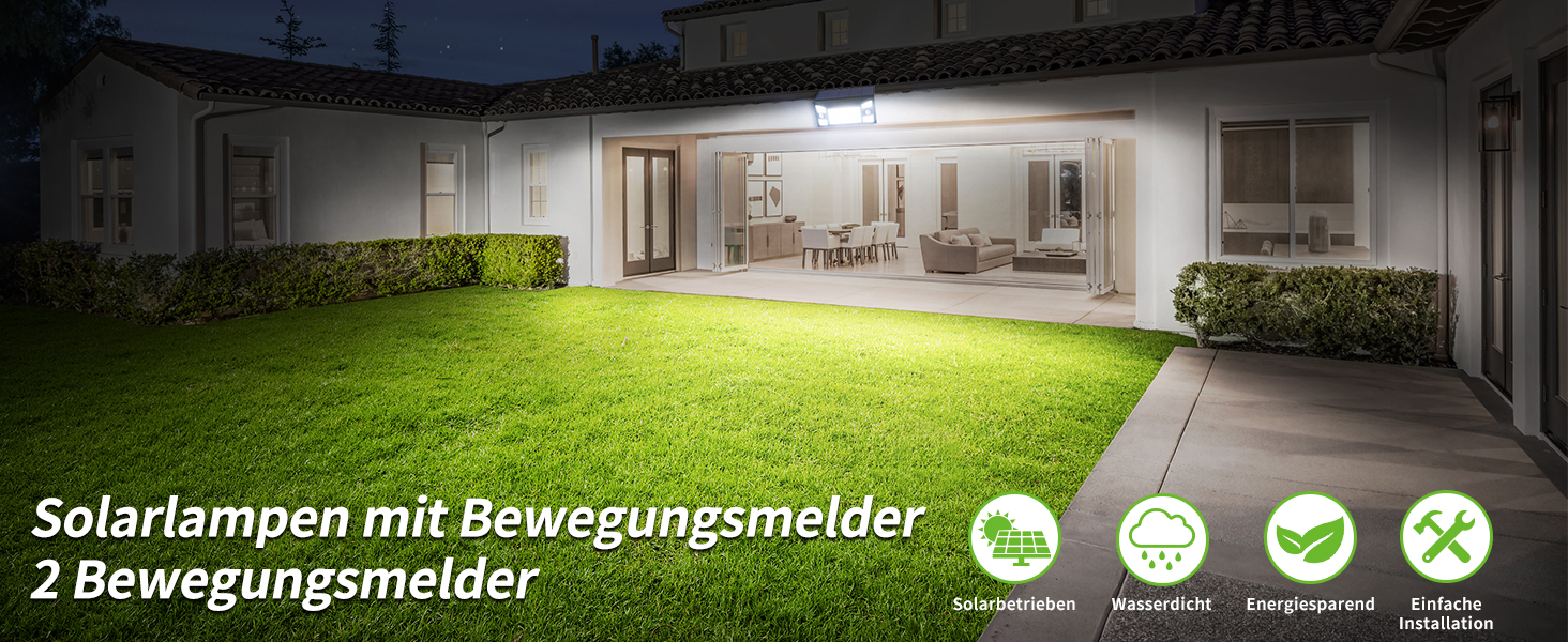 INTELAMP Solarlampe mit Bewegungsmelder, 1300 lm laut Hersteller, integrierter Akku. – Detail 1