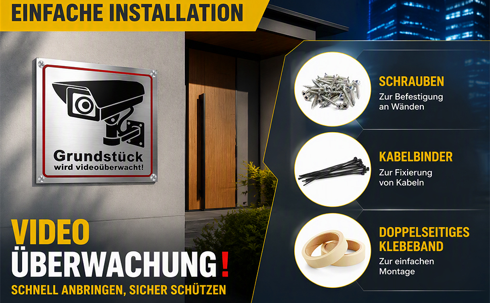 WangLaoWu Warnschild Achtung Videoüberwachung 15 x 15 cm – Detail 1