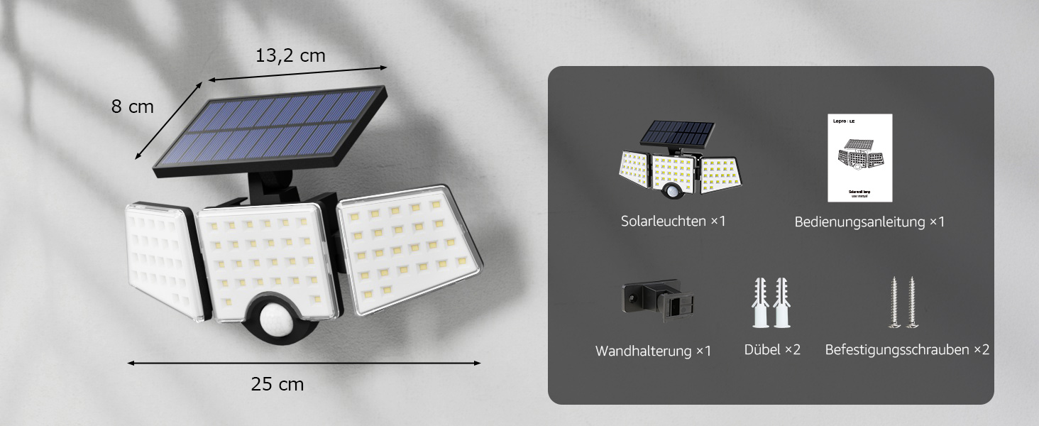 Lepro Solarlampe Aussen mit drei drehbaren LED-Panelen und Bewegungsmelder – Detail 9