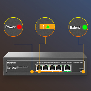 MokerLink 5-Port Gigabit PoE+ Switch, 4 PoE-Ports 78 W, unmanaged, Metall – Detail 4