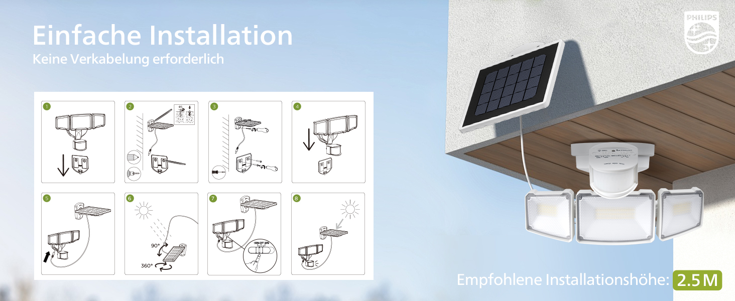 Philips Solarstrahler mit Bewegungsmelder und separatem Solarpanel – Detail 8