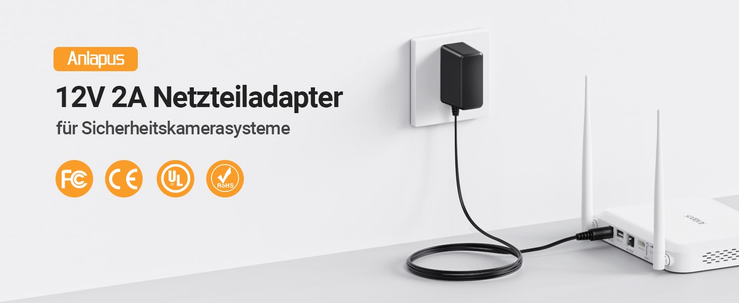 Anlapus Netzteil 12 V 2 A mit 5,5 x 2,1 mm Hohlstecker und 1 m Kabel – Detail 1