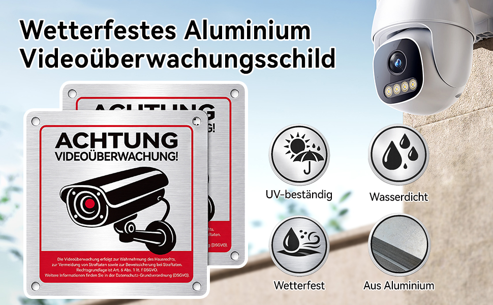 Ithyes Warnschild Videoüberwachung aus Aluminium 15 x 15 cm – Detail 1