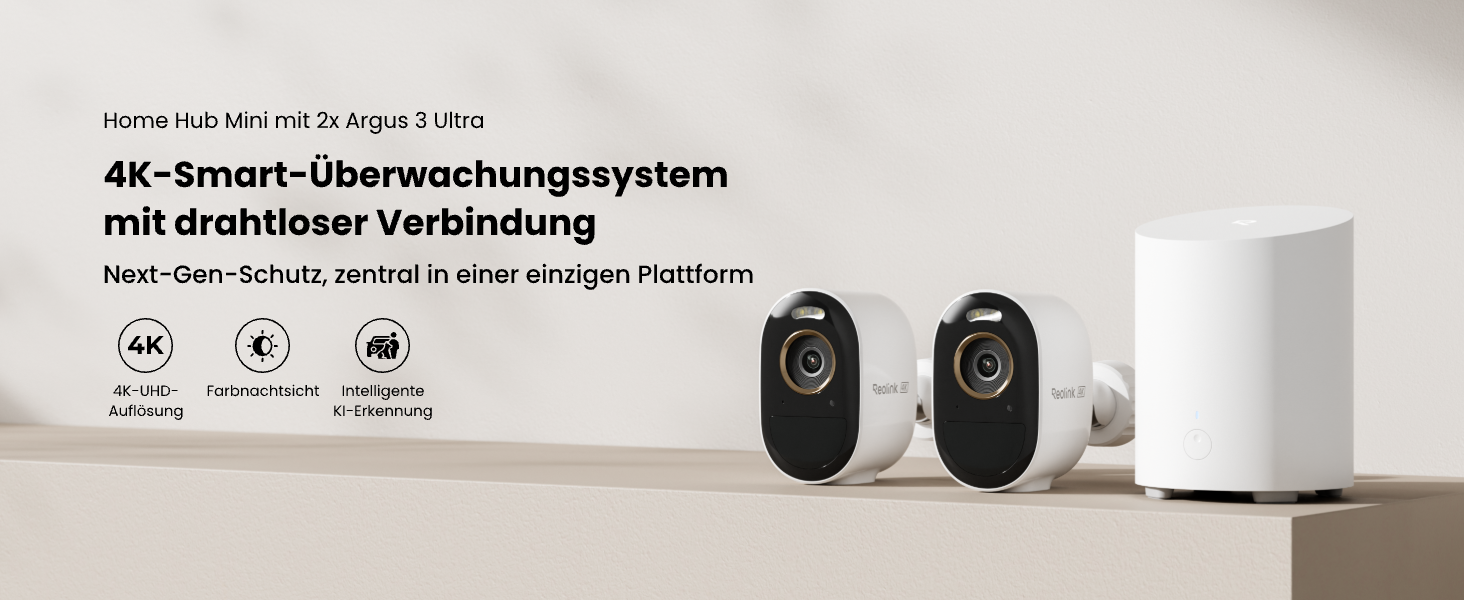 Reolink Home Hub Mini mit zwei Argus 3 Ultra 4K Solar-Kameras – Detail 1
