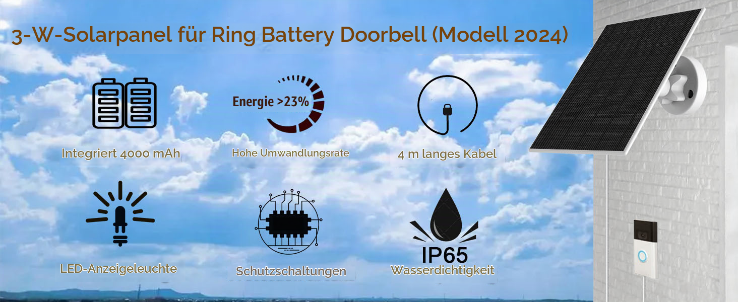 LIFEMOI Solarpanel mit Akku für Ring Battery Doorbell – Detail 1