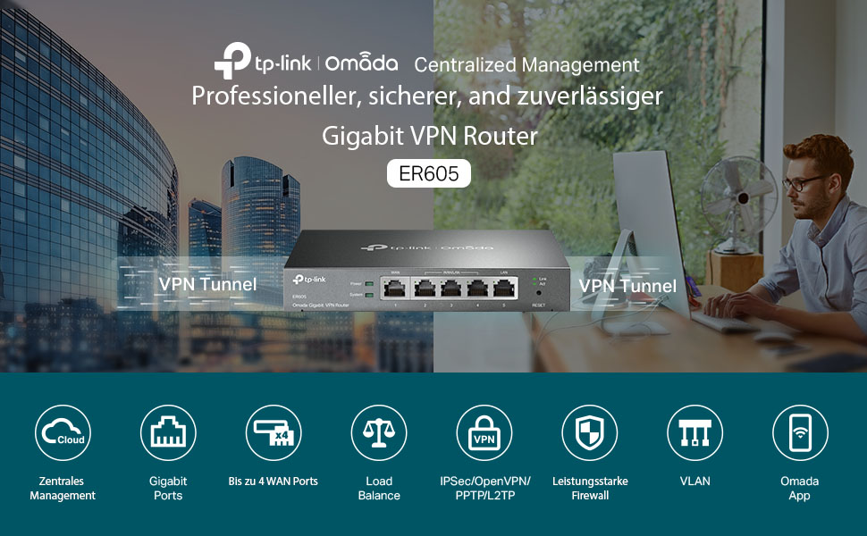 TP-Link ER605 Gigabit-VPN-Router mit Metallgehäuse – Detail 1
