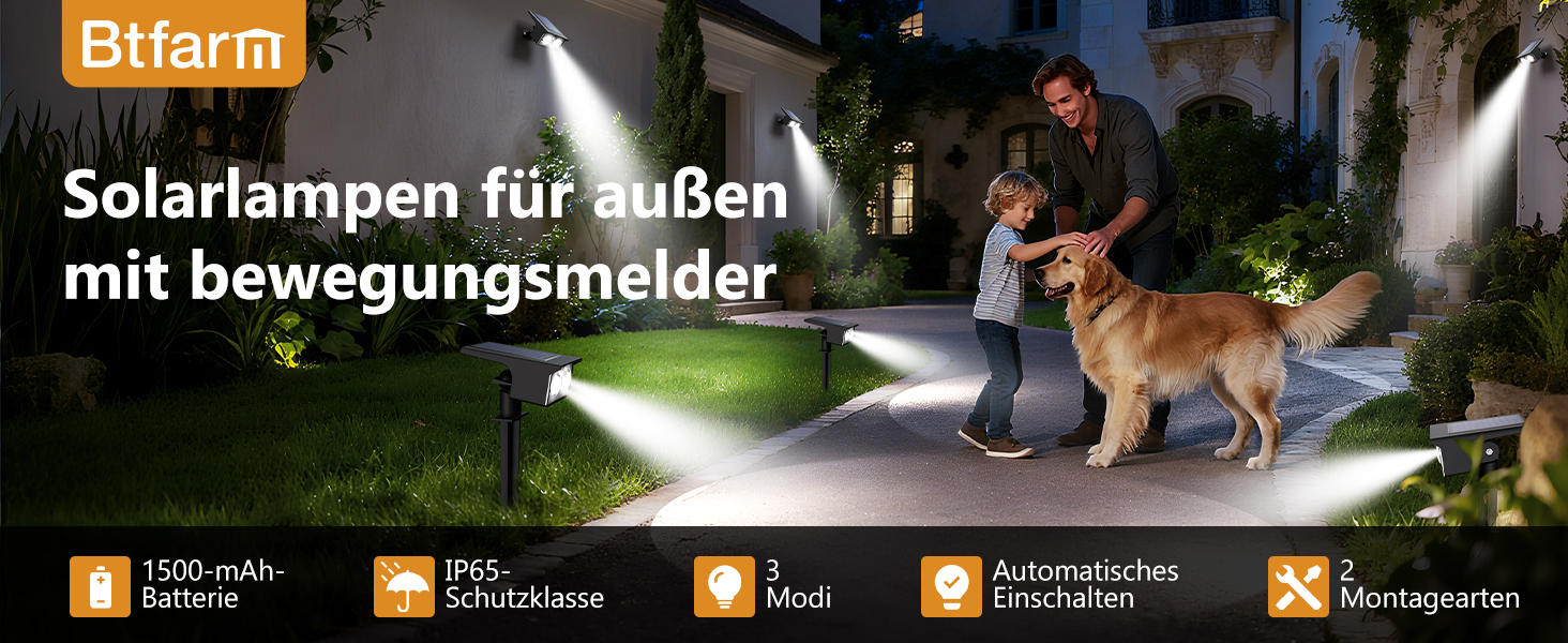 btfarm Solarlampe mit Bewegungsmelder für Aussen – Detail 1