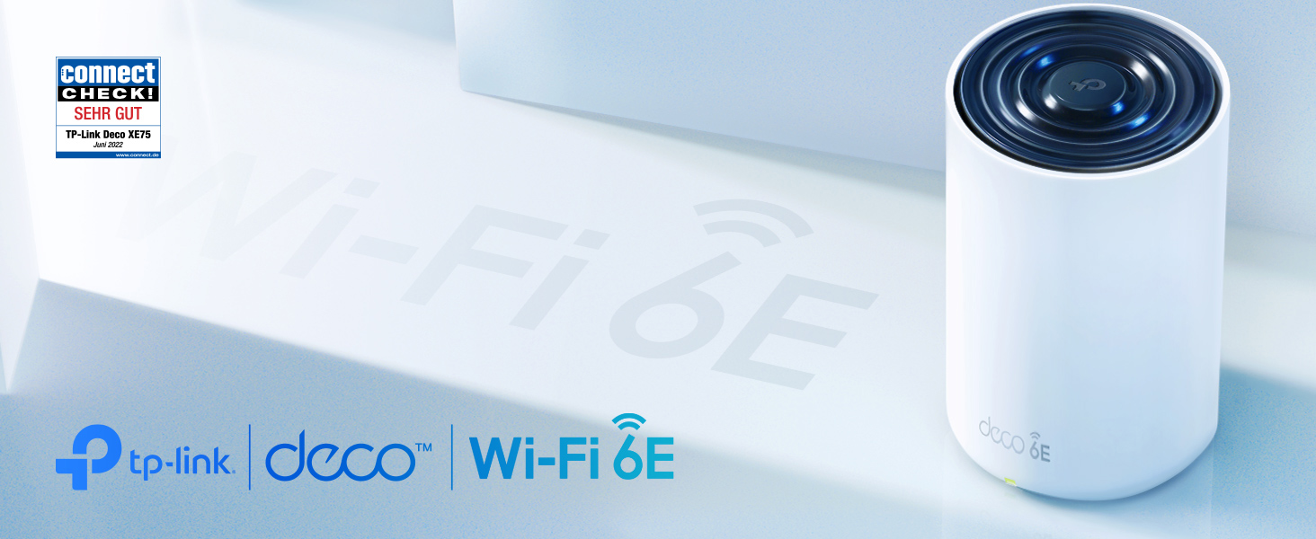 TP-Link Deco XE75 Mesh-WLAN-System mit drei weissen Einheiten – Detail 1