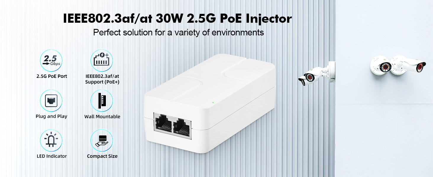 YuLinca 2.5G PoE-Injektor 30 W, weiss – Detail 1