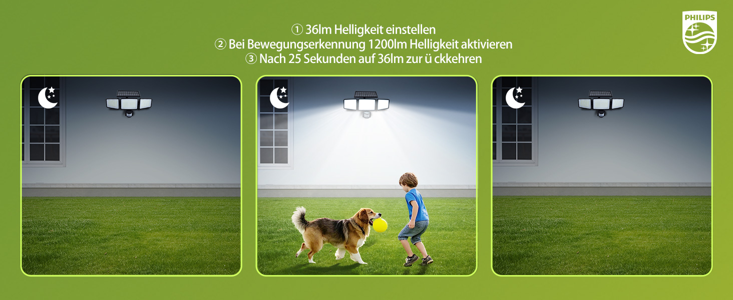Philips Solarlampe mit 302 LEDs, Bewegungsmelder und drei Köpfen – Detail 7