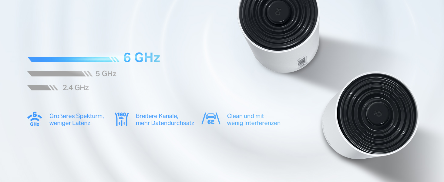 TP-Link Deco XE75 Mesh-WLAN-System mit drei weissen Einheiten – Detail 5