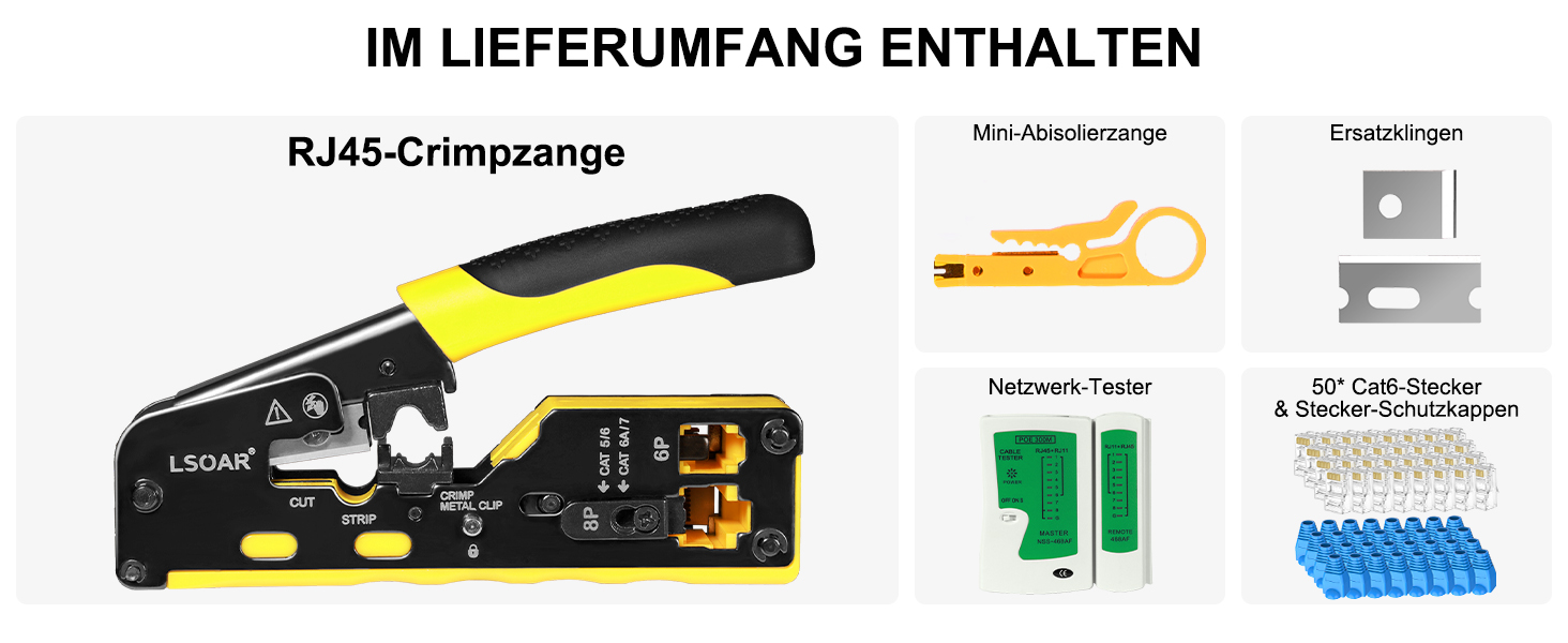 Lsoar RJ45 Crimpzange Set mit Cat6-Steckern – Detail 7