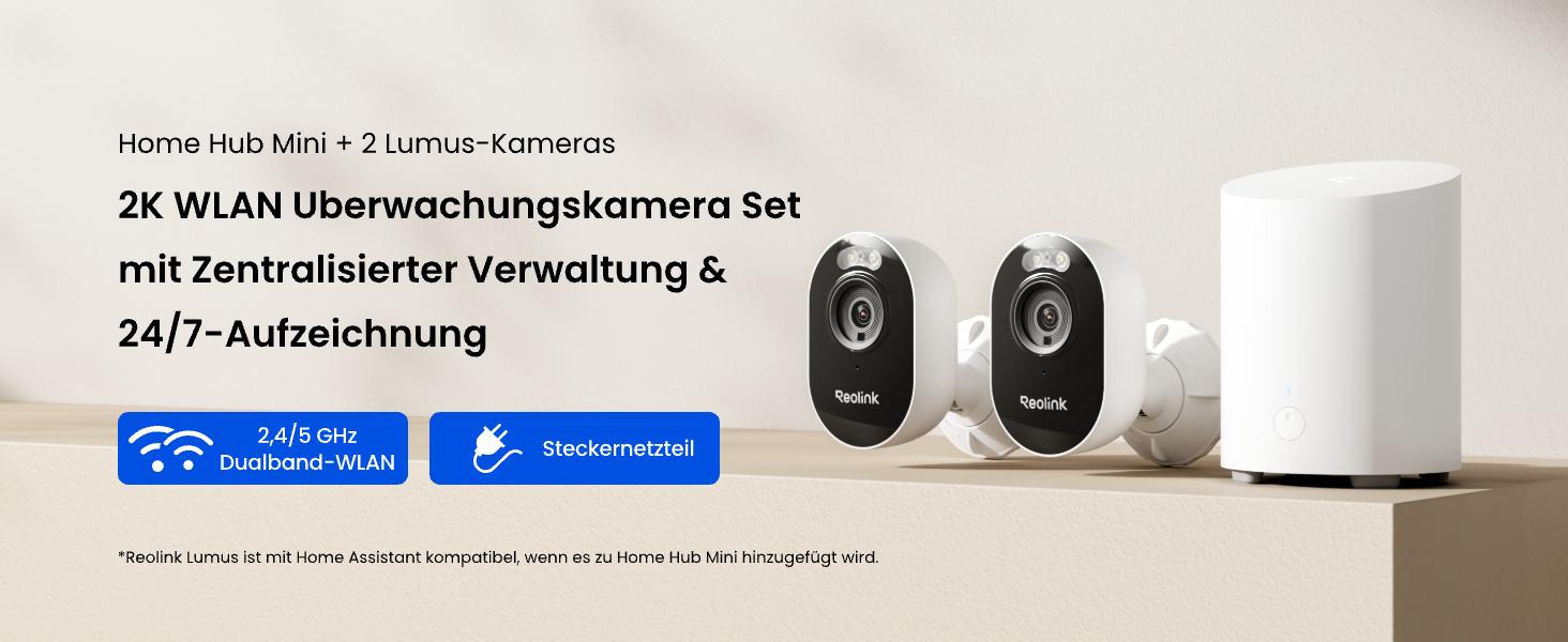 Reolink Home Hub Mini mit zwei Lumus 2K Überwachungskameras für Aussen – Detail 1