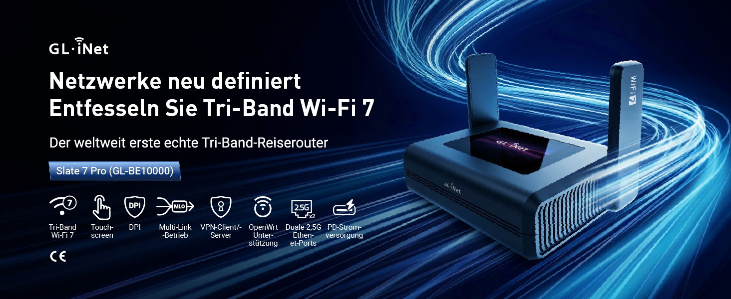 GL.iNet Slate 7 Pro Wi-Fi 7 Reiserouter mit Touchscreen – Detail 1
